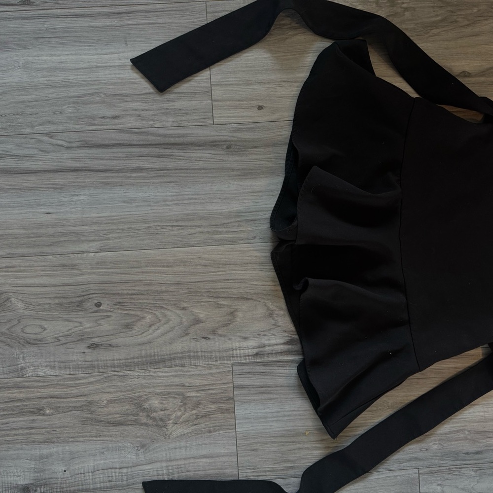 Zara Black Asymmetrical Ruffle Skirt with shorts,ribbons to tie in front or back